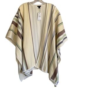 Ann Taylor One Size Cotton Reversible Wrap Cape Shawl Neutral Stripes NEW